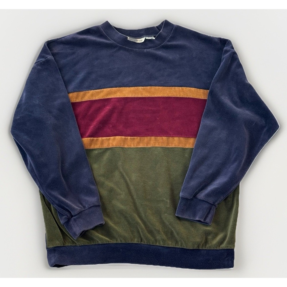 VTG American Sportif Velour Sweatshirt Men's Size L 90's Y2K Color Block Striped